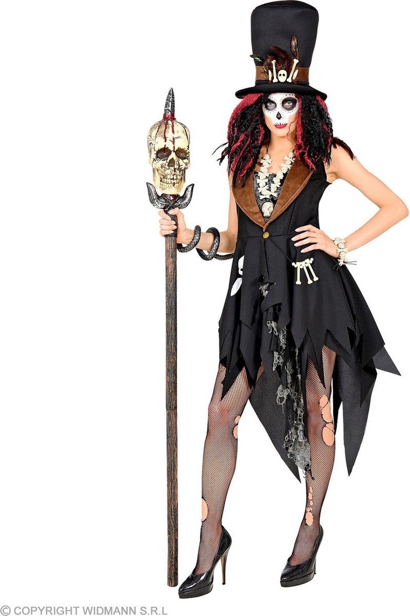 Widmann - Heks & Spider Lady & Voodoo & Duistere Religie Kostuum - Leidster Van Zwarte Voodoo Priesteres - Vrouw - bruin,zwart - Small - Halloween - Verkleedkleding