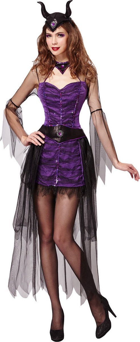 Widmann - Heks & Spider Lady & Voodoo & Duistere Religie Kostuum - Malefizia Heksia - Vrouw - paars - Large - Carnavalskleding - Verkleedkleding