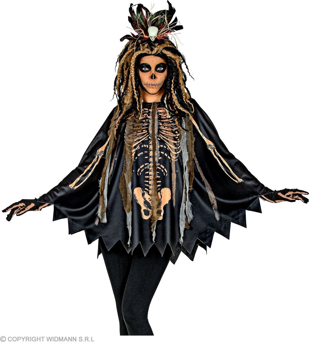 Widmann - Heks & Spider Lady & Voodoo & Duistere Religie Kostuum - Voodoo Priester Mikayla Poncho - zwart - One Size - Halloween - Verkleedkleding