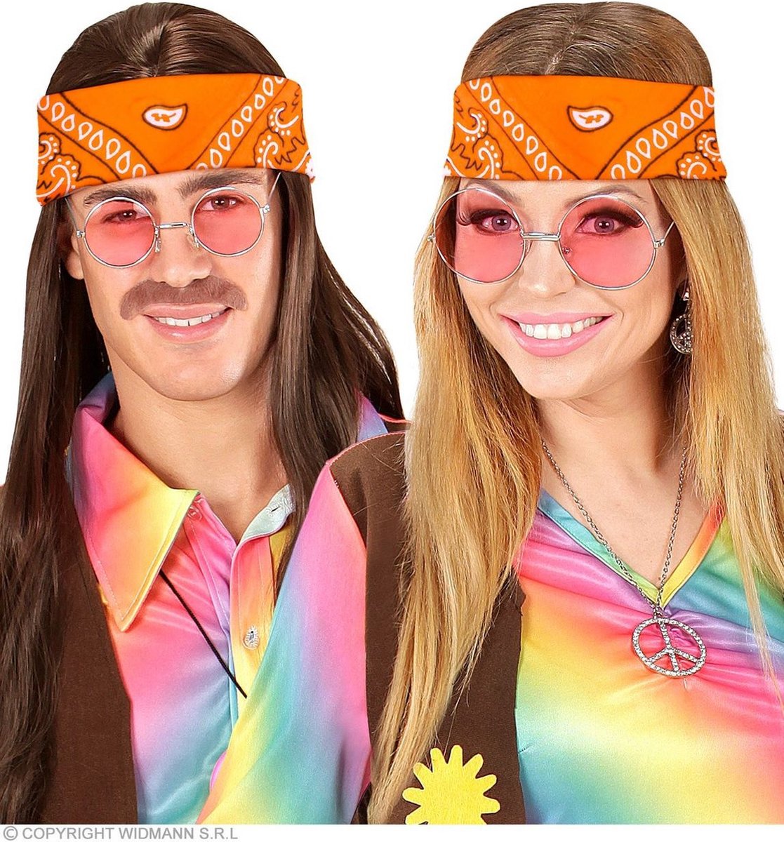 Widmann - Hippie Kostuum - Bandana Oranje Boven 55 X 55 Centimeter - oranje - Carnavalskleding - Verkleedkleding