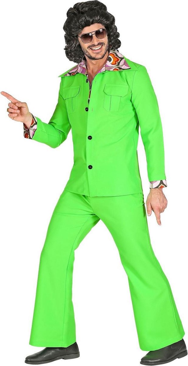 Widmann - Hippie Kostuum - Blitse Kikker Jaren 70 - Man - groen,paars - Large - Carnavalskleding - Verkleedkleding