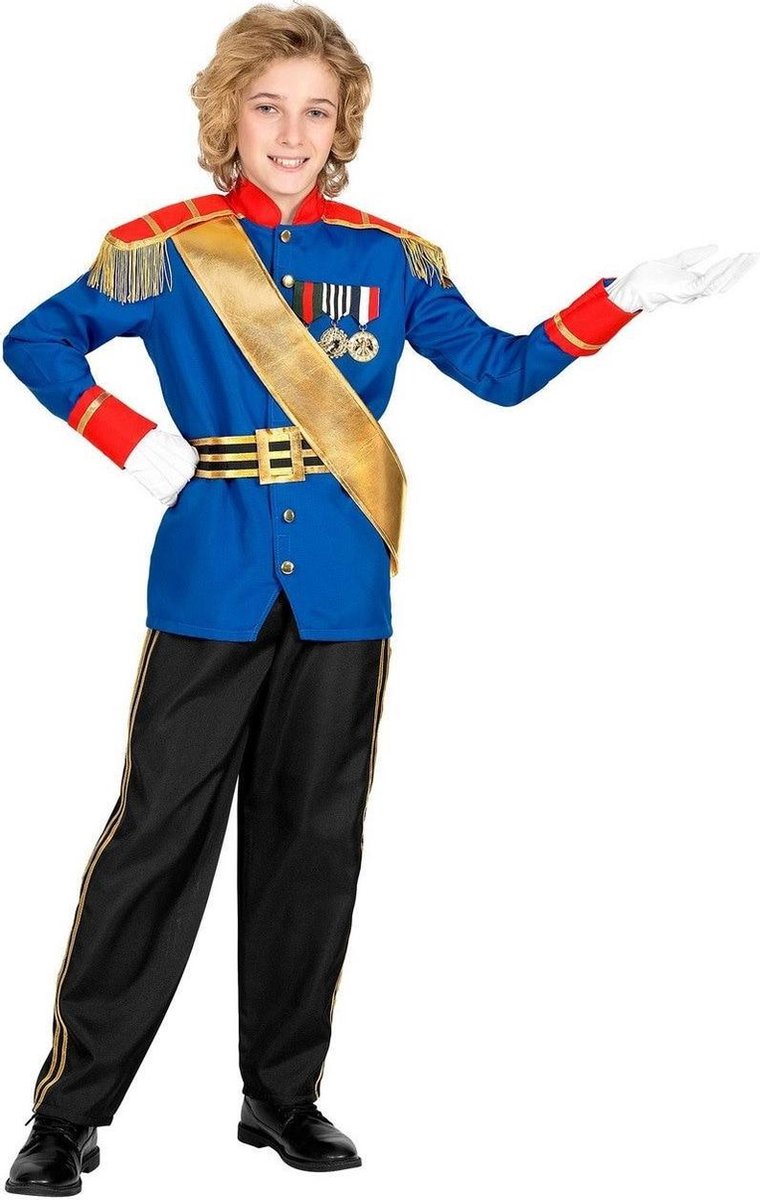 Widmann - Koning Prins & Adel Kostuum - Charmante Prins Sprookjes Koninkrijk - Jongen - blauw,zwart,goud - Maat 128 - Carnavalskleding - Verkleedkleding