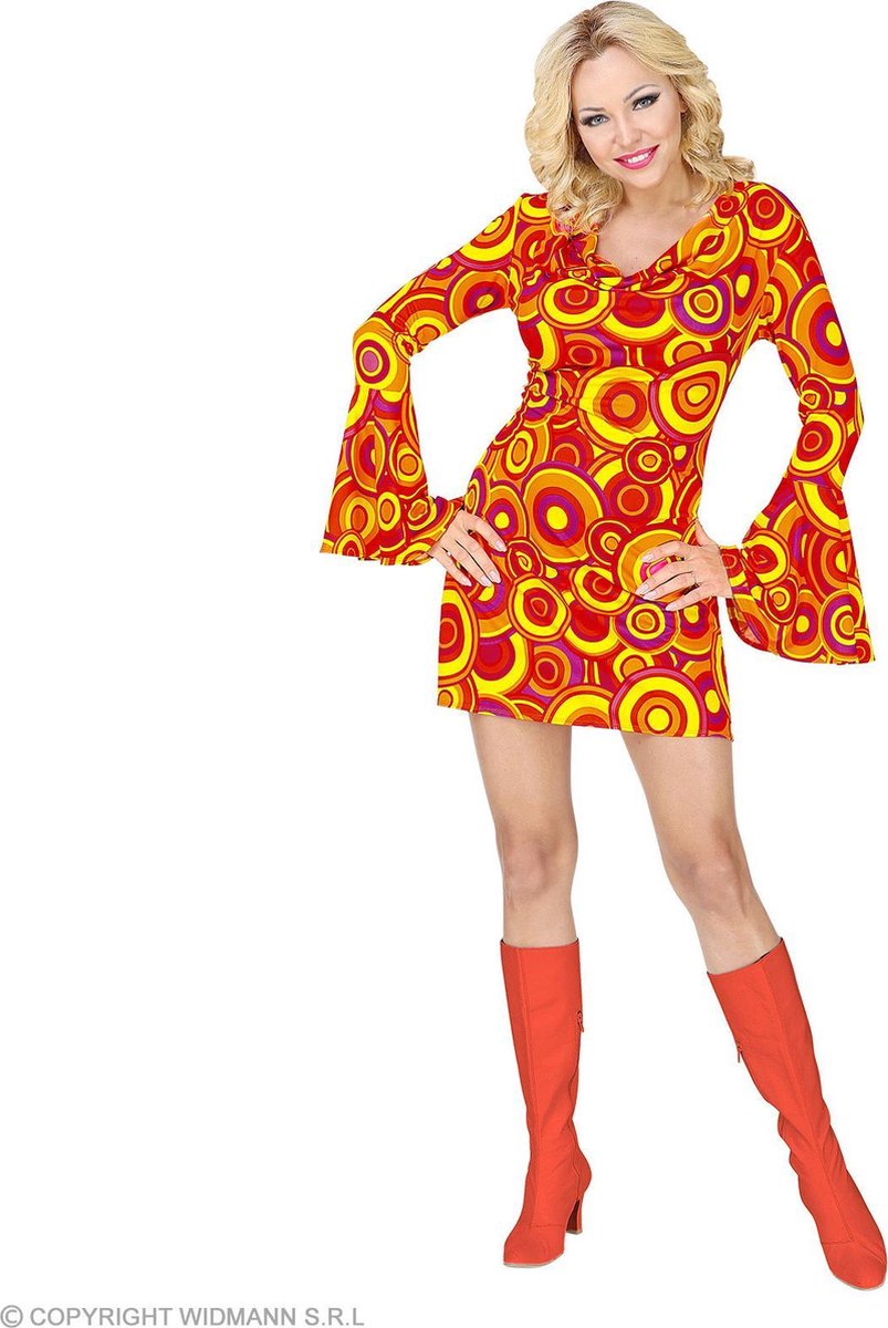 Widmann -Oranje Blauwe Bellen Bubbels Jaren 70 - Vrouw - oranje - Medium - Carnavalskleding - Verkleedkleding