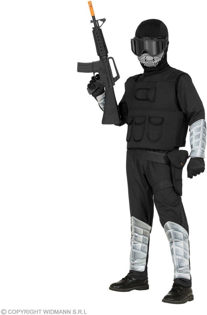 Widmann - Politie & Detective Kostuum - Special Forces Special Task - Jongen - zwart,zilver - Maat 128 - Carnavalskleding - Verkleedkleding