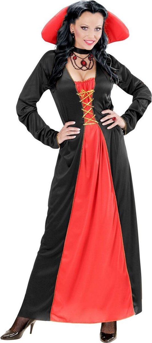 Widmann - Vampier & Dracula Kostuum - Arcalhida Victoriaans Vampier Vrouw - Meisje - rood,zwart - Maat 140 - Halloween - Verkleedkleding