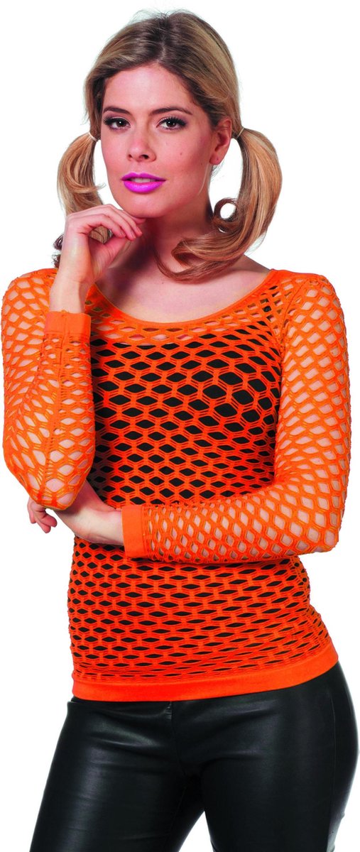 Wilbers - 100% NL & Oranje Kostuum - Spannend Netshirt Lange Mouw Oranje Vrouw - oranje - Small / Medium - Carnavalskleding - Verkleedkleding