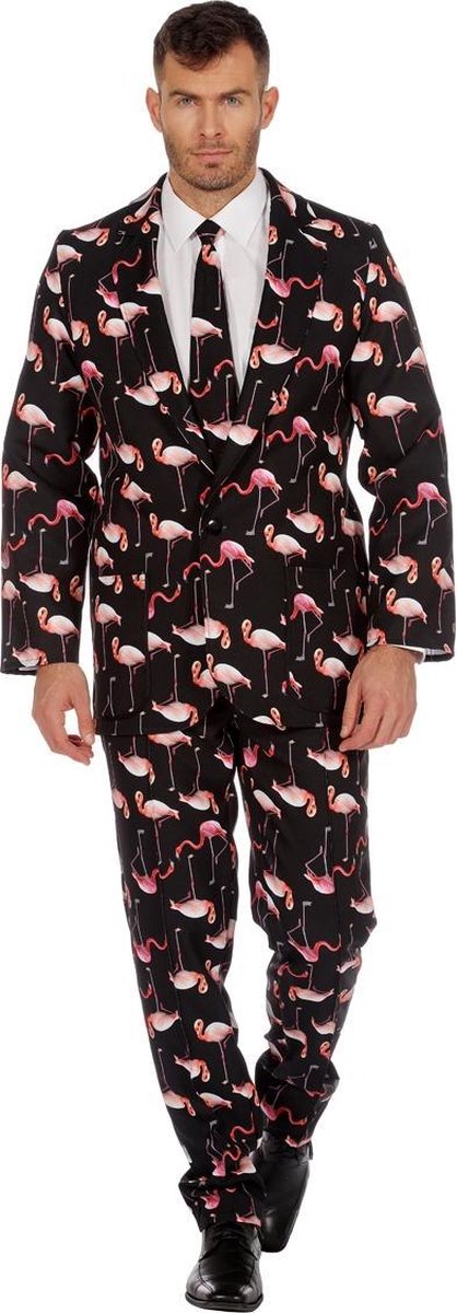 Wilbers - Arend & Struisvogel & Uil & Kraai & Aasgier & Toekan & Flamingo Kostuum - Honderd Flamingos Op 1 Poot - Man - roze,zwart - Maat 54 - Carnavalskleding - Verkleedkleding
