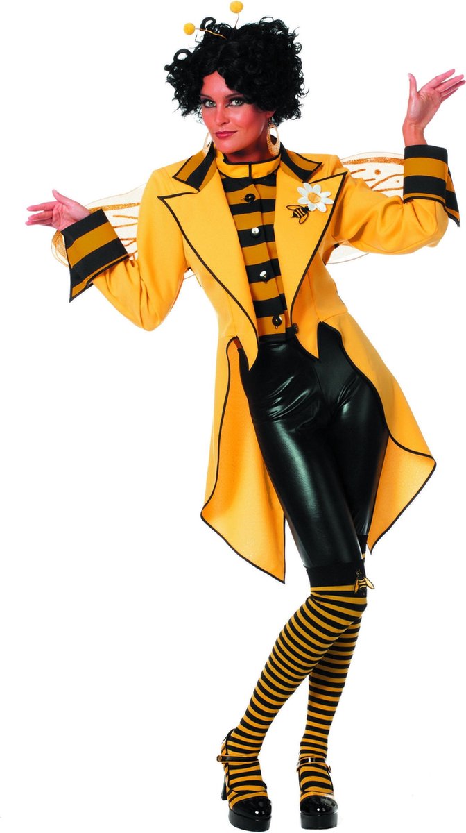 Wilbers - Bij & Wesp Kostuum - Bezige Bijenkoningin Frack Vrouw - geel - Maat 46 - Carnavalskleding - Verkleedkleding