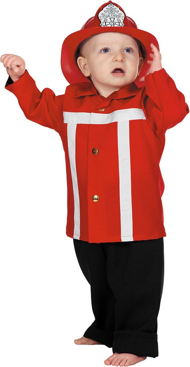 Wilbers - Brandweer Kostuum - Brandweerman Sim Brandweer Rood (Baby) Kind Kostuum - rood - Maat 98 - Carnavalskleding - Verkleedkleding