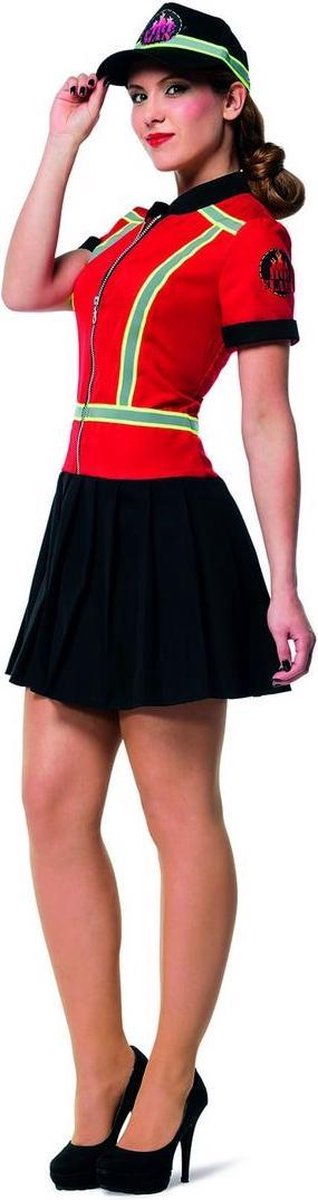 Wilbers - Brandweer Kostuum - Fenna Fikkie Brandweervrouw Kostuum - rood,zwart - Maat 38 - Carnavalskleding - Verkleedkleding
