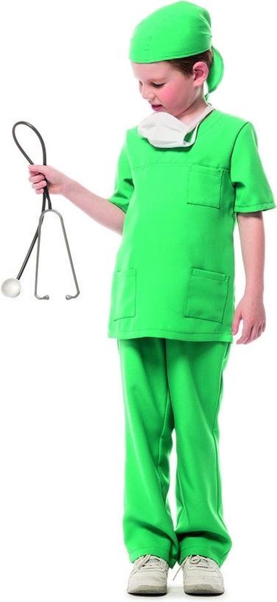 Wilbers - Dokter & Tandarts Kostuum - Chirurg Academisch Ziekenhuis Kind Kostuum - groen - Maat 104 - Carnavalskleding - Verkleedkleding