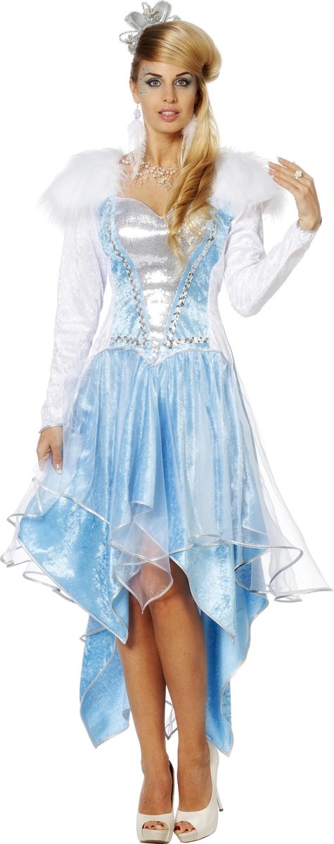 Wilbers - Elfen Feeen & Fantasy Kostuum - Kristel De IJskoningin - Vrouw - blauw - Maat 46 - Carnavalskleding - Verkleedkleding