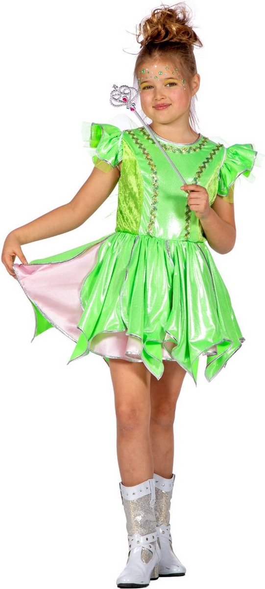 Wilbers - Elfen Feeen & Fantasy Kostuum - Vriendelijke Bosfee Beaunatura - Meisje - groen - Maat 104 - Carnavalskleding - Verkleedkleding