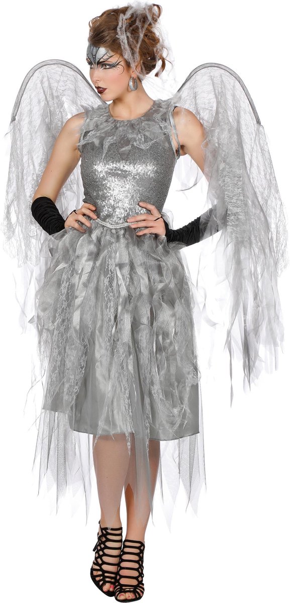 Wilbers - Engel Kostuum - Zilveren Engel - Vrouw - zilver - Maat 40 - Halloween - Verkleedkleding