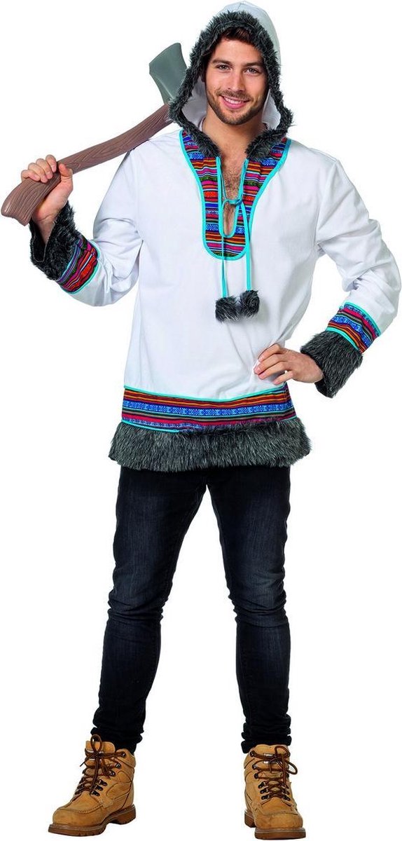 Wilbers - Eskimo Kostuum - Sneeuw Eskimo Wak Hak Trui Man - wit / beige - Maat 48 - Carnavalskleding - Verkleedkleding