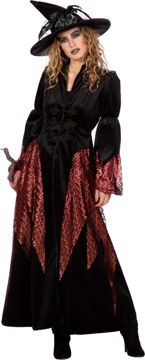 Wilbers - Heks & Spider Lady & Voodoo & Duistere Religie Kostuum - Tovermina Heksania - Vrouw - rood,zwart - Maat 38 - Halloween - Verkleedkleding