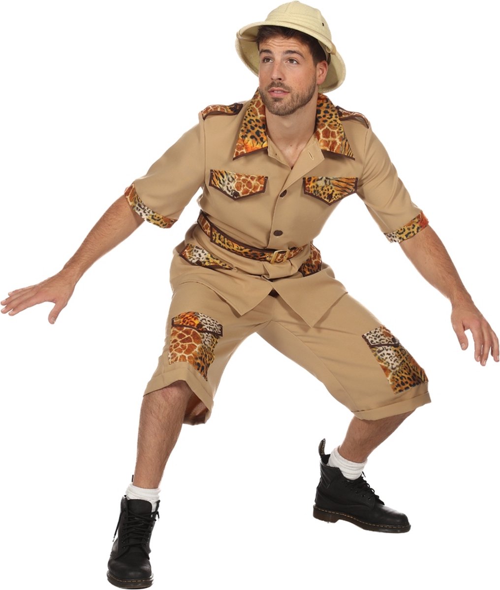 Wilbers - Jungle & Afrika Kostuum - De Jungle Slaapt Nooit Safari - Man - wit / beige - Maat 50 - Carnavalskleding - Verkleedkleding