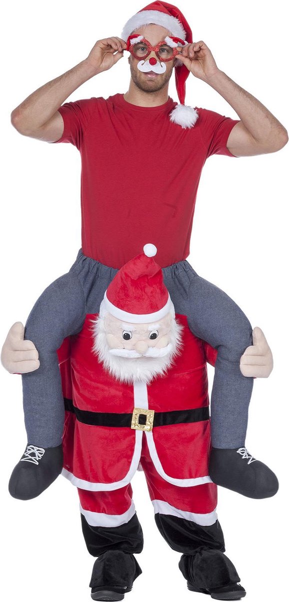Wilbers - Kerst & Oud & Nieuw Kostuum - Hilarische Man Op Kerstman Kostuum - rood - One Size - Kerst - Verkleedkleding