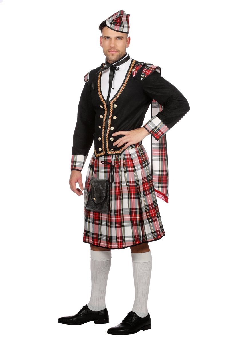 Wilbers - Landen Thema Kostuum - Schot Duncan Mctartan - Man - rood,zwart - Maat 48 - Carnavalskleding - Verkleedkleding