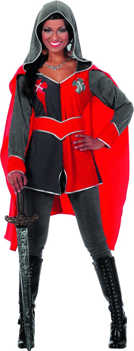 Wilbers - Middeleeuwse & Renaissance Strijders Kostuum - Ridders Delight Ridderdame Gwen Grijs / Rood - Vrouw - rood - Maat 36 - Carnavalskleding - Verkleedkleding