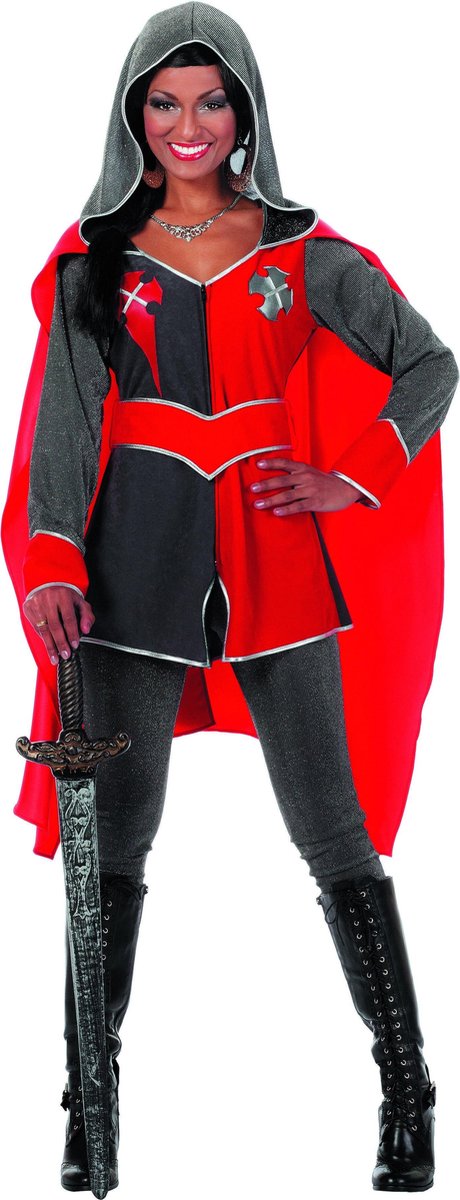 Wilbers - Middeleeuwse & Renaissance Strijders Kostuum - Ridders Delight Ridderdame Gwen Grijs / Rood - Vrouw - rood - Maat 38 - Carnavalskleding - Verkleedkleding