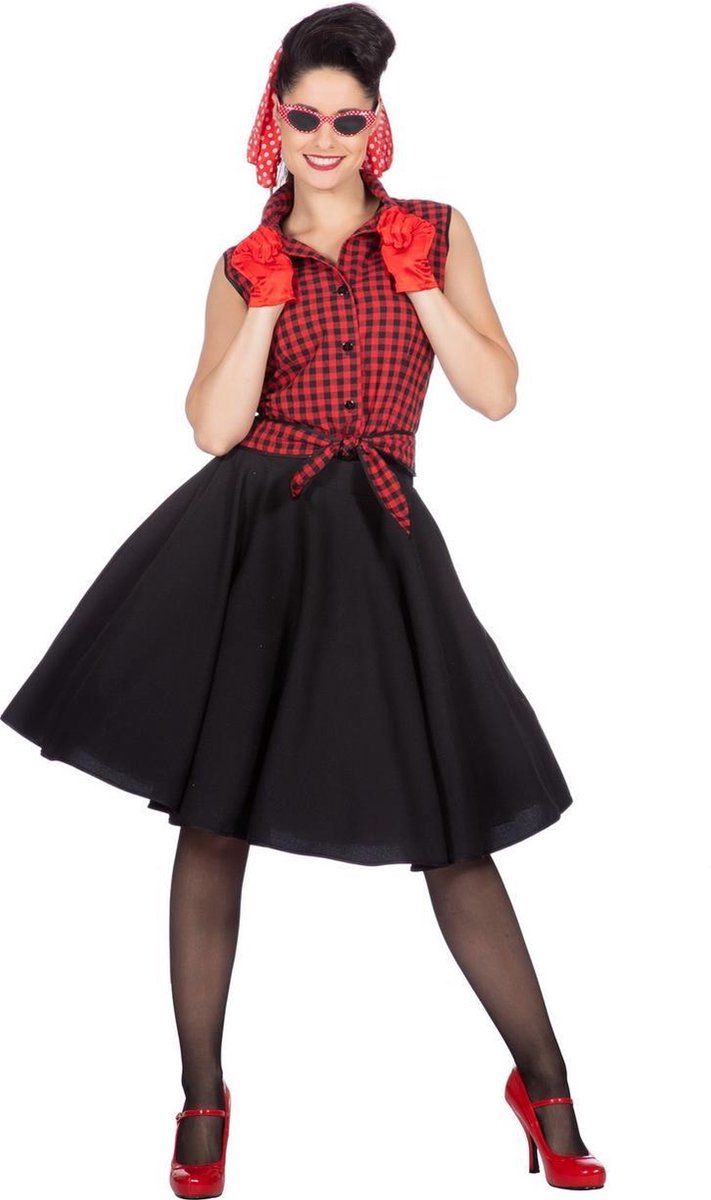Wilbers - Rock & Roll Kostuum - Rockabilly Rode Rizzo - Vrouw - rood,zwart - Maat 38 - Carnavalskleding - Verkleedkleding