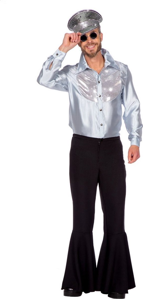 Wilbers - Rock & Roll Kostuum - Shine Bright Disco Sensatie Blouse Man - zilver - Large - Carnavalskleding - Verkleedkleding