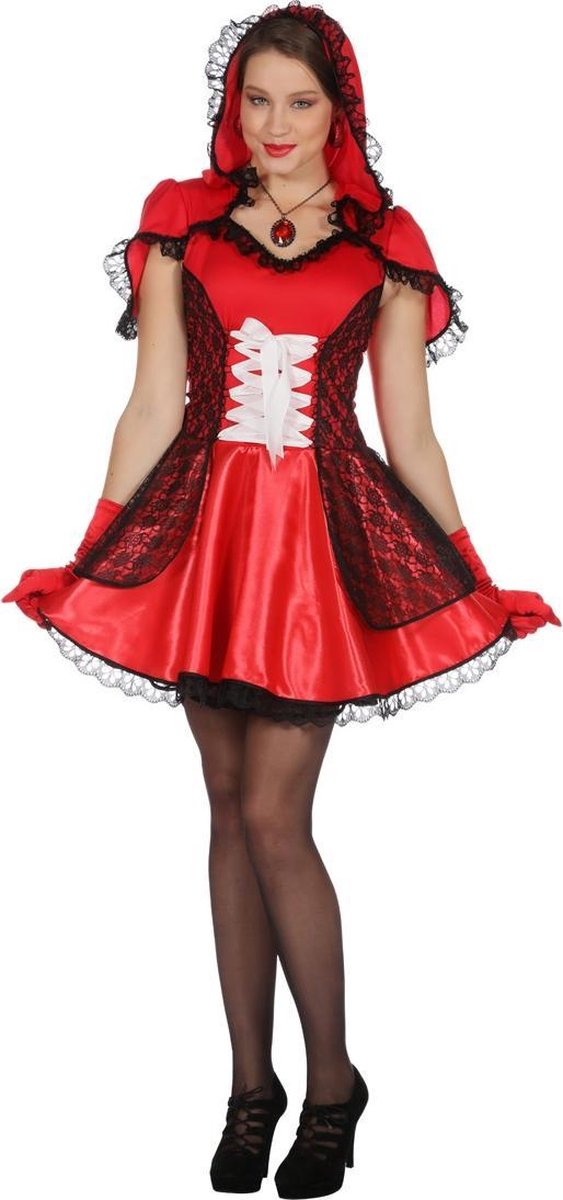 Wilbers - Roodkapje Kostuum - Lekker Hapje Voor De Wolf - Vrouw - rood - Maat 38 - Carnavalskleding - Verkleedkleding