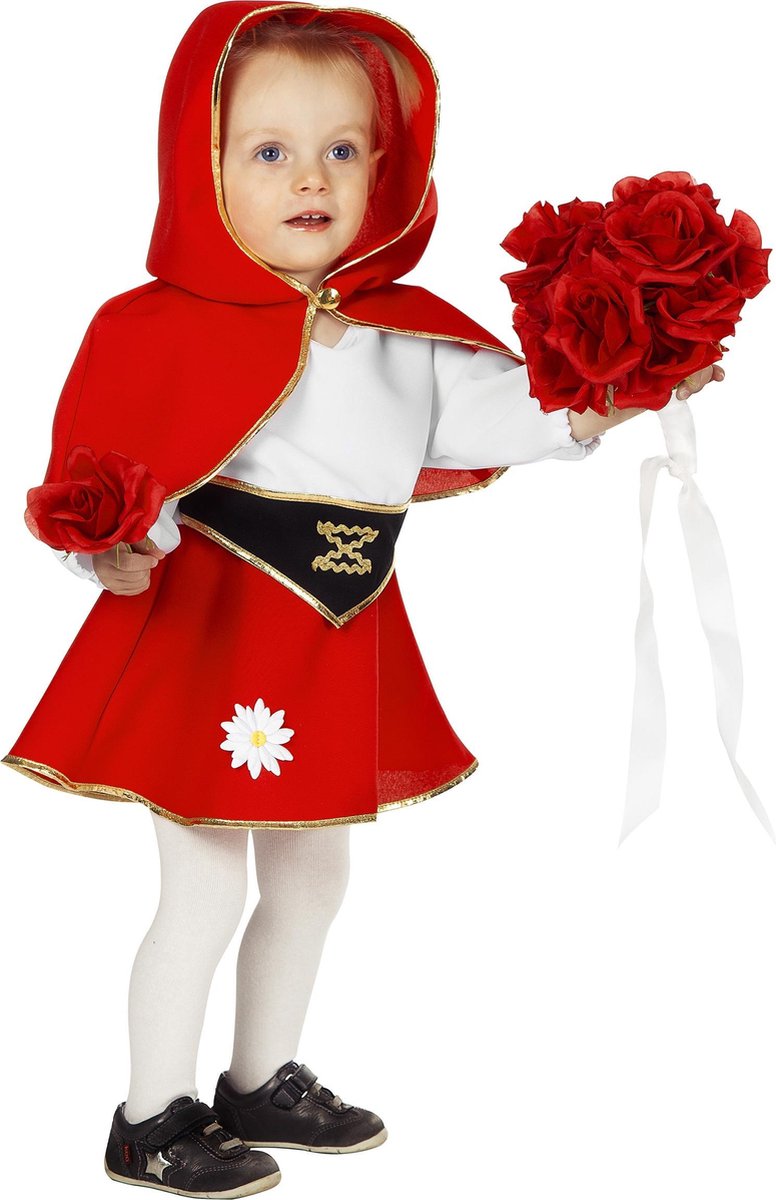 Wilbers - Roodkapje Kostuum - Sprookjesbos Rood Jurkje Met Cape ( Baby) Meisje - rood - Maat 92 - Carnavalskleding - Verkleedkleding