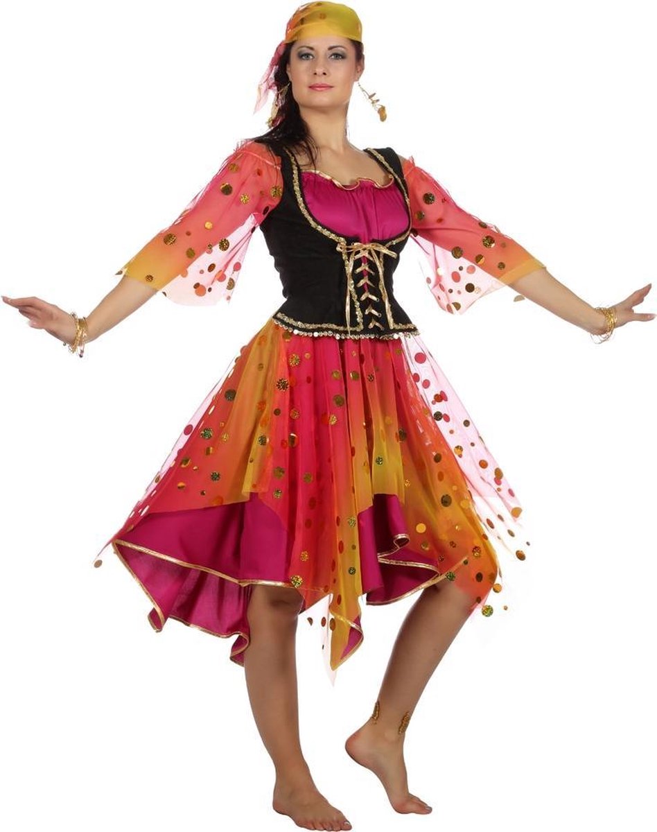 Wilbers - Zigeuner & Zigeunerin Kostuum - Roma Zigeunerin Esmeralda - Vrouw - roze - Maat 36 - Carnavalskleding - Verkleedkleding
