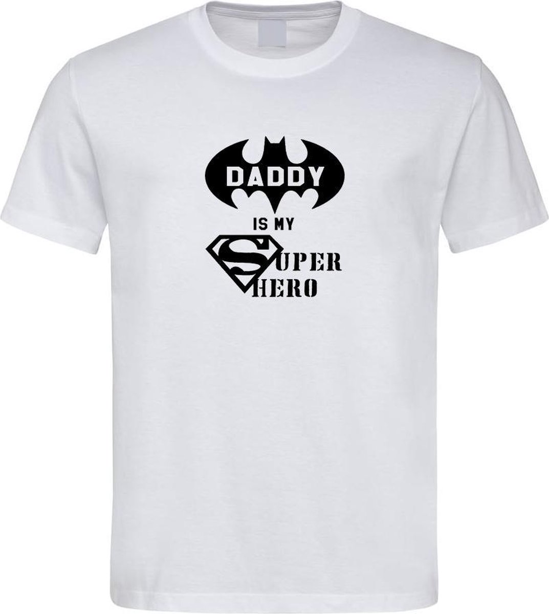 Wit T Shirt met " Papa is een Superheld " print Zwart size L