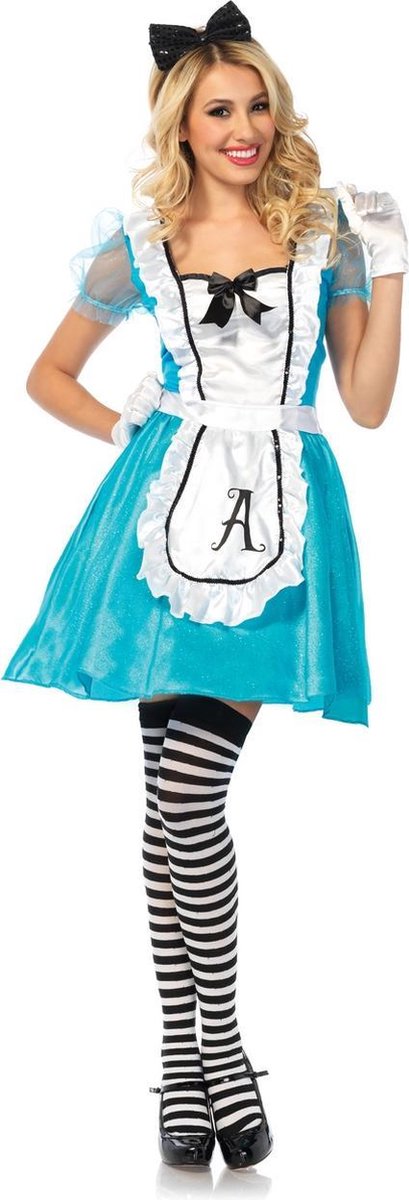 Wonderland - Alice In Wonderland Kostuum - Classic Alice - Vrouw - blauw,wit / beige - Medium - Carnavalskleding - Verkleedkleding