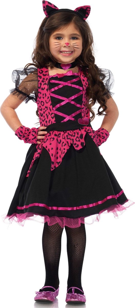 Wonderland - Poes & Kat Kostuum - Wonderland Rock-N-Roll Kitty - Meisje - roze,zwart - Medium - Carnavalskleding - Verkleedkleding