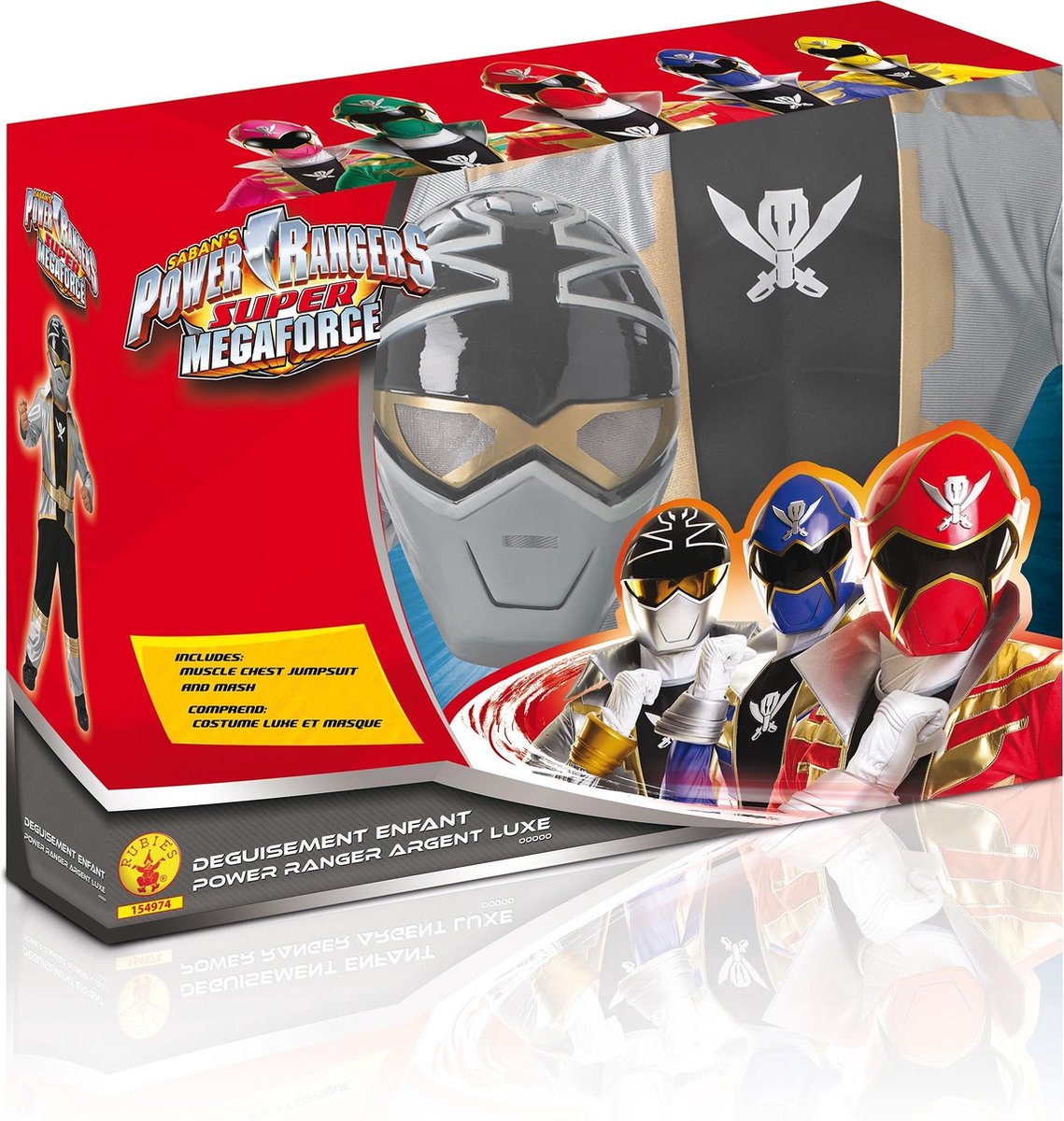 Zilverkleurig Power Rangers™ kostuum voor kinderen - Kinderkostuums - 98/104