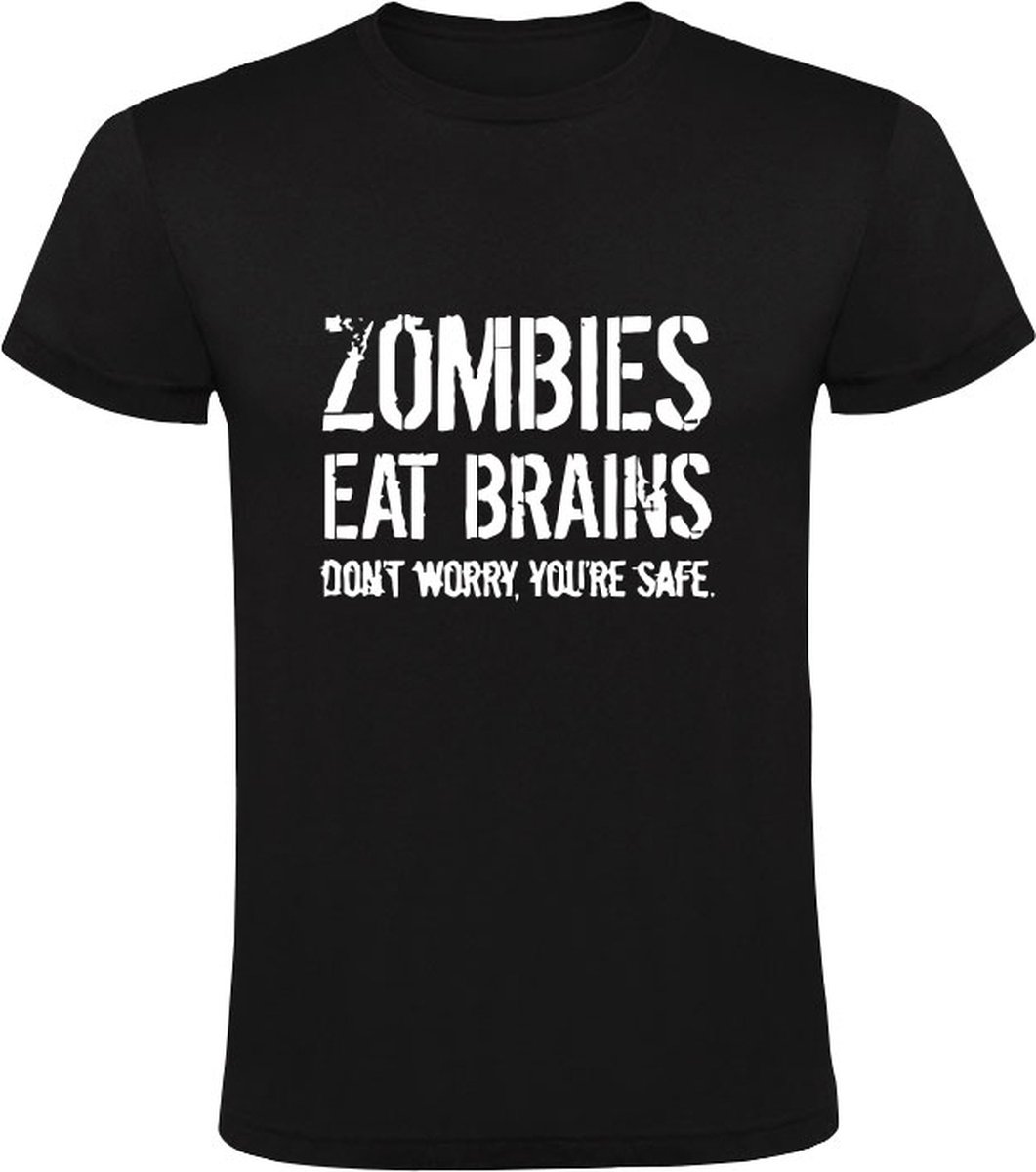 Zombies eat brains HerenT-shirt | dom | stom | hersens | brein | halloween | verstand | eten | veilig | grappig | Zwart