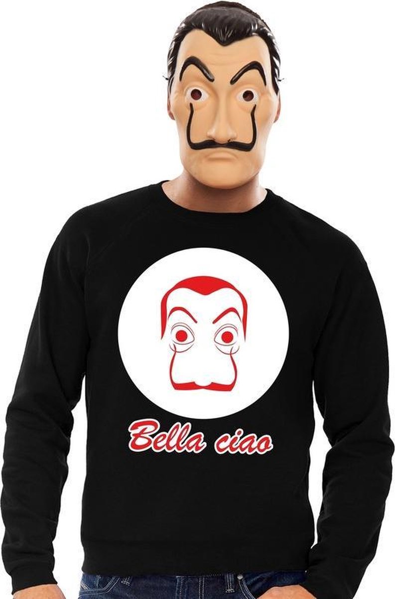 Zwart Salvador Dali sweatshirt maat L - met La Casa de Papel masker voor heren - kostuum