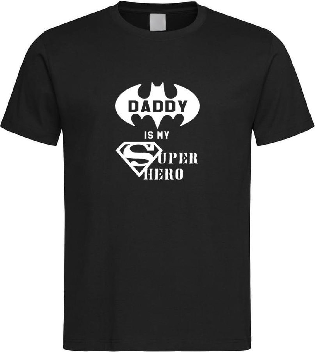 Zwart T Shirt met " Papa is een Superheld " print Wit size M