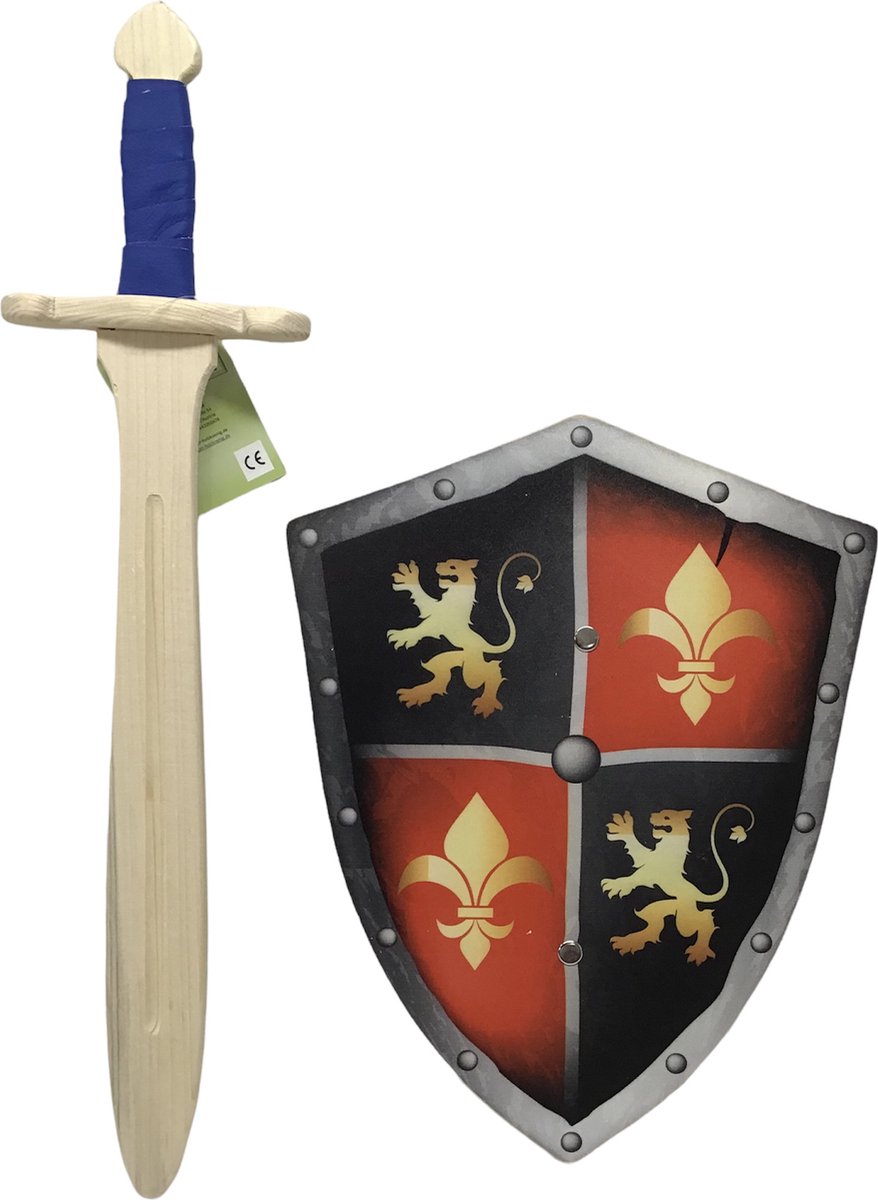 houten struikrover zwaard en schild met leeuw en Franse Lely klein