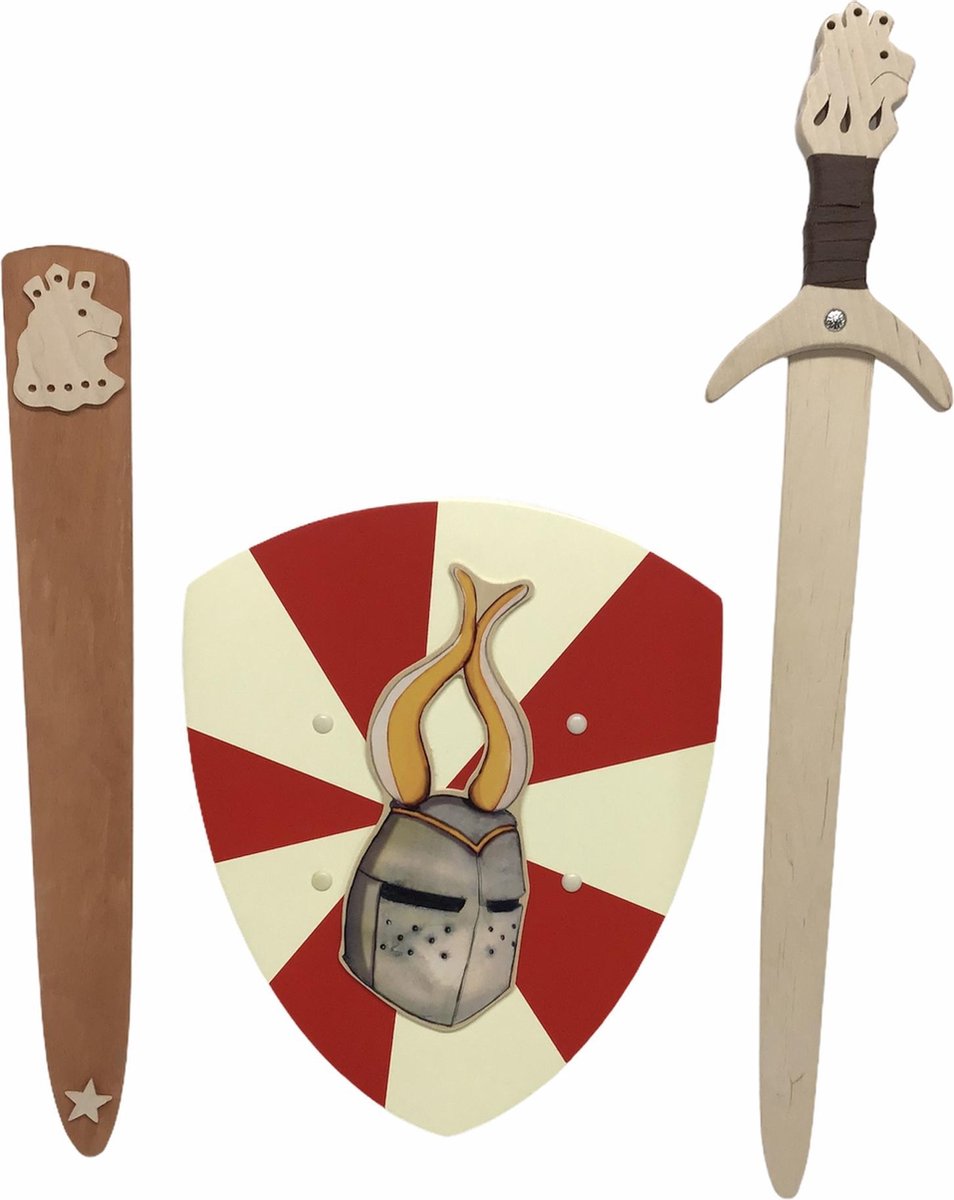 houtenzwaard leeuw met schede en ridderschild mask kinderzwaard ridderzwaard schild ridder zwaard