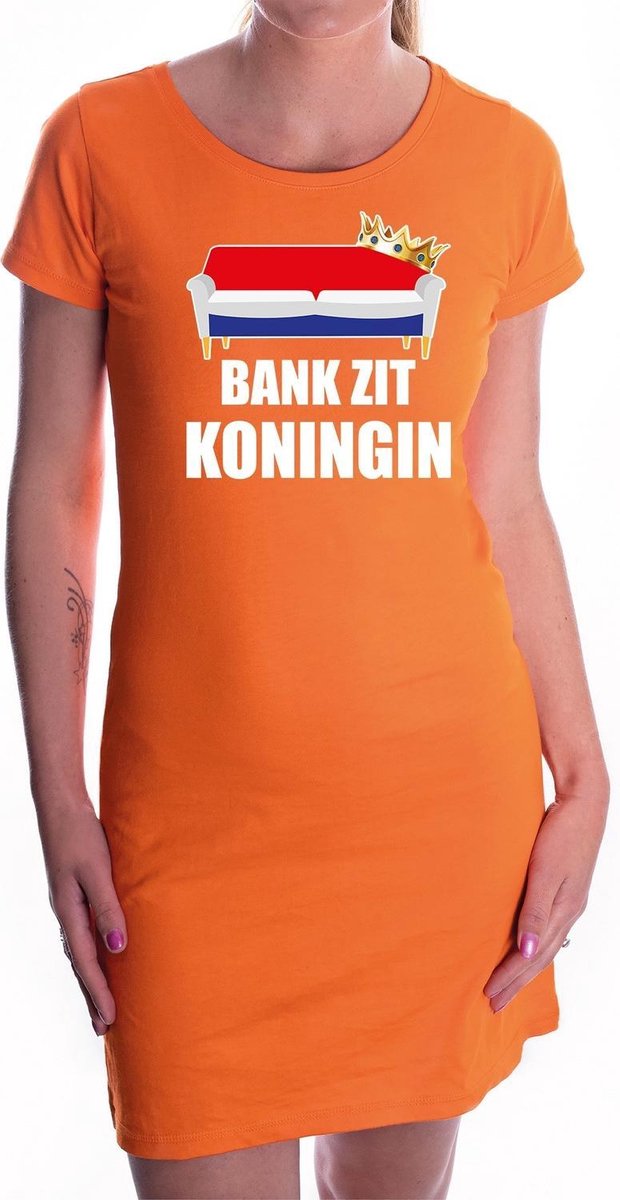Bank zit koningin oranje jurk voor dames - Koningsdag / Woningsdag - oranje kleding / jurkjes S