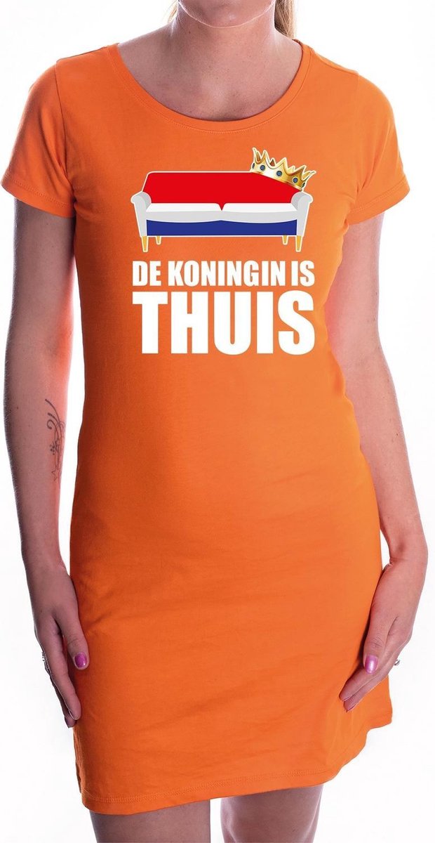 De koningin is thuis oranje jurk voor dames - Koningsdag / Woningsdag - oranje kleding / jurkjes L