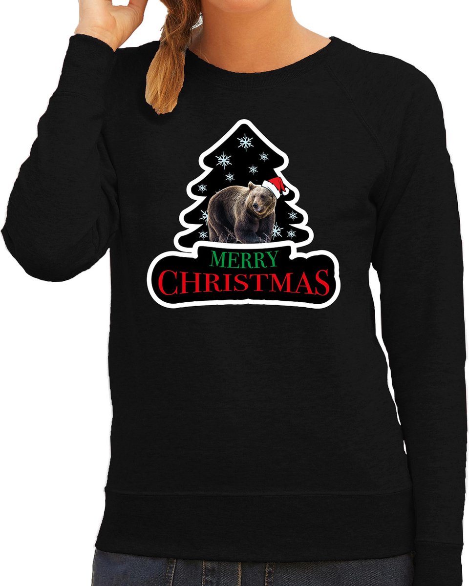 Dieren kersttrui beer zwart dames - Foute beren kerstsweater - Kerst outfit dieren liefhebber L