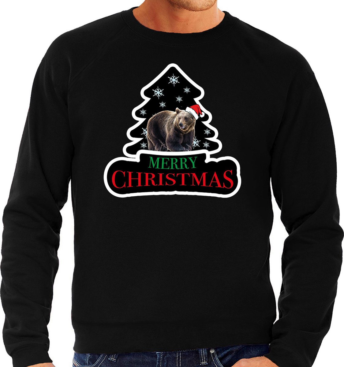 Dieren kersttrui beer zwart heren - Foute beren kerstsweater - Kerst outfit dieren liefhebber L
