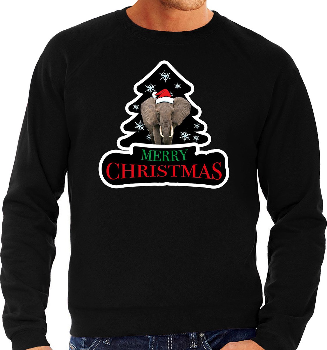 Dieren kersttrui olifant zwart heren - Foute olifanten kerstsweater - Kerst outfit dieren liefhebber M