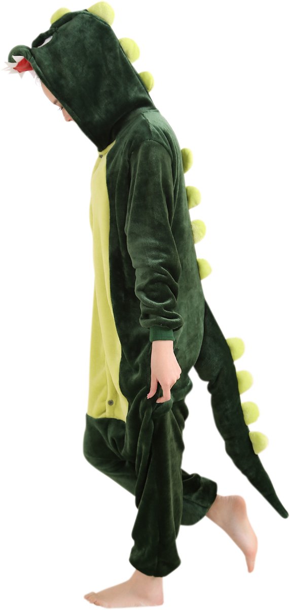 Draak Dino Krokodil (Groen) Onesie Pak Kostuum Outfit Huispak Jumpsuit Verkleedpak - Verkleedkleding - Halloween & Carnaval - SnugSquad - Kinderen & Volwassenen - Unisex - Maat M voor Lichaamslengte (160 - 167 cm)