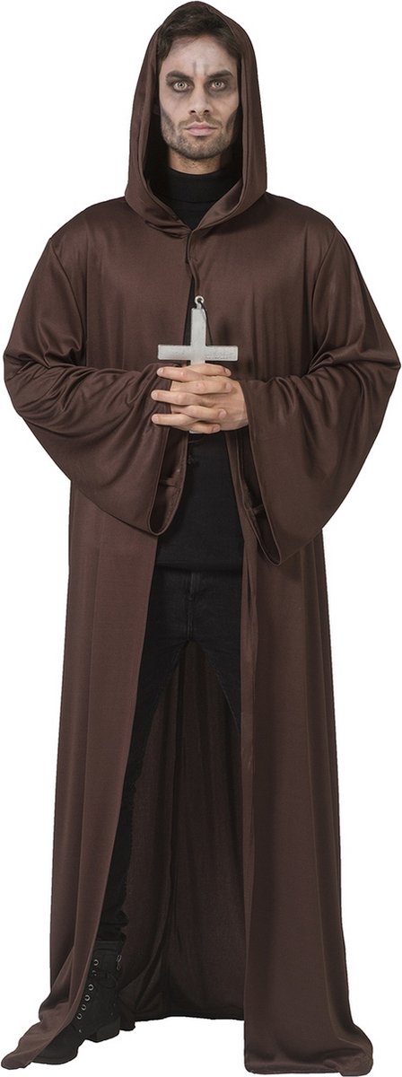 Funny Fashion - Monnik & Pater & Priester Kostuum - Monnik Kloosterorde Franciscus - Man - bruin - One Size - Halloween - Verkleedkleding