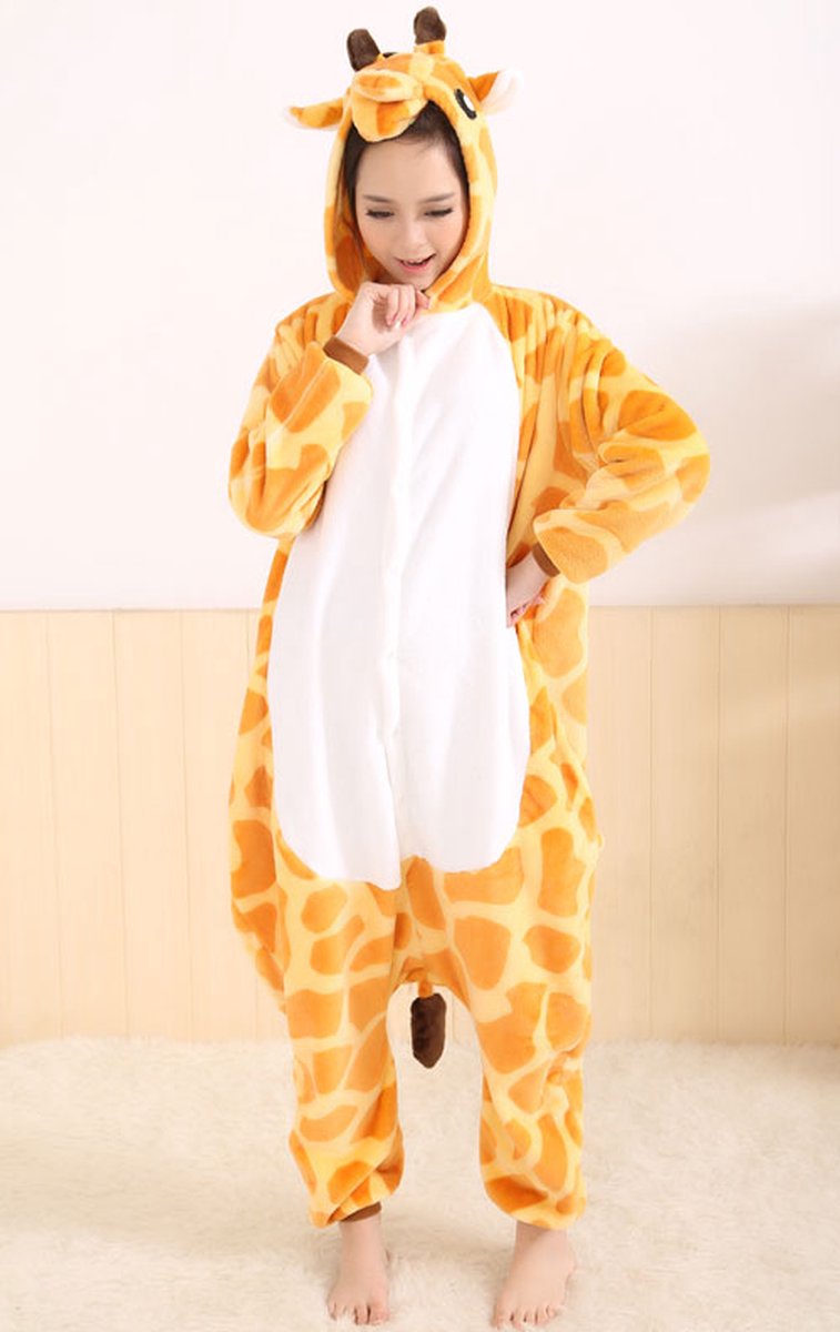 Giraffe Onesie Pak Kostuum Outfit Huispak Jumpsuit Verkleedpak - Verkleedkleding - Halloween & Carnaval - SnugSquad - Kinderen & Volwassenen - Unisex - Maat M voor Lichaamslengte (160 - 167 cm)