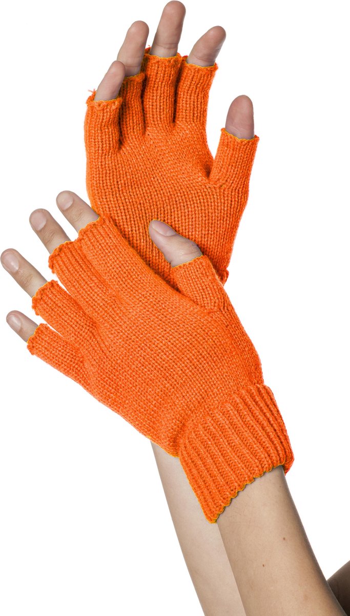 Handschoenen vingerloos gebreid uni neon-oranje