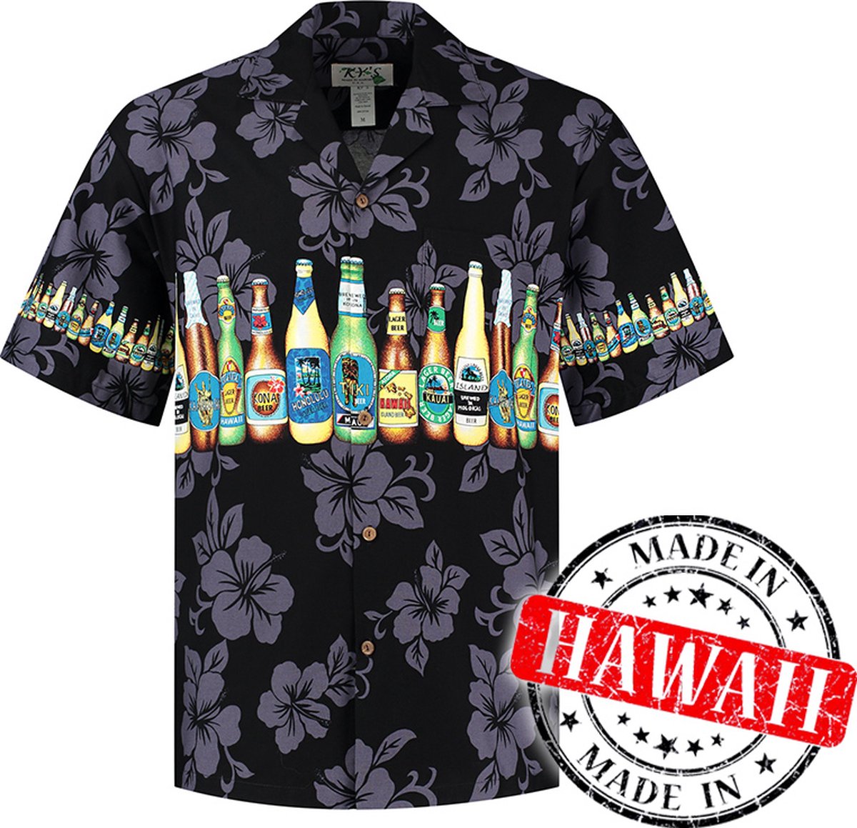 Hawaii Blouse - Shirt - Hemd "Bier op een Rij" - 100% Katoen - Aloha Shirt - Heren - Made in Hawaii Maat XXL