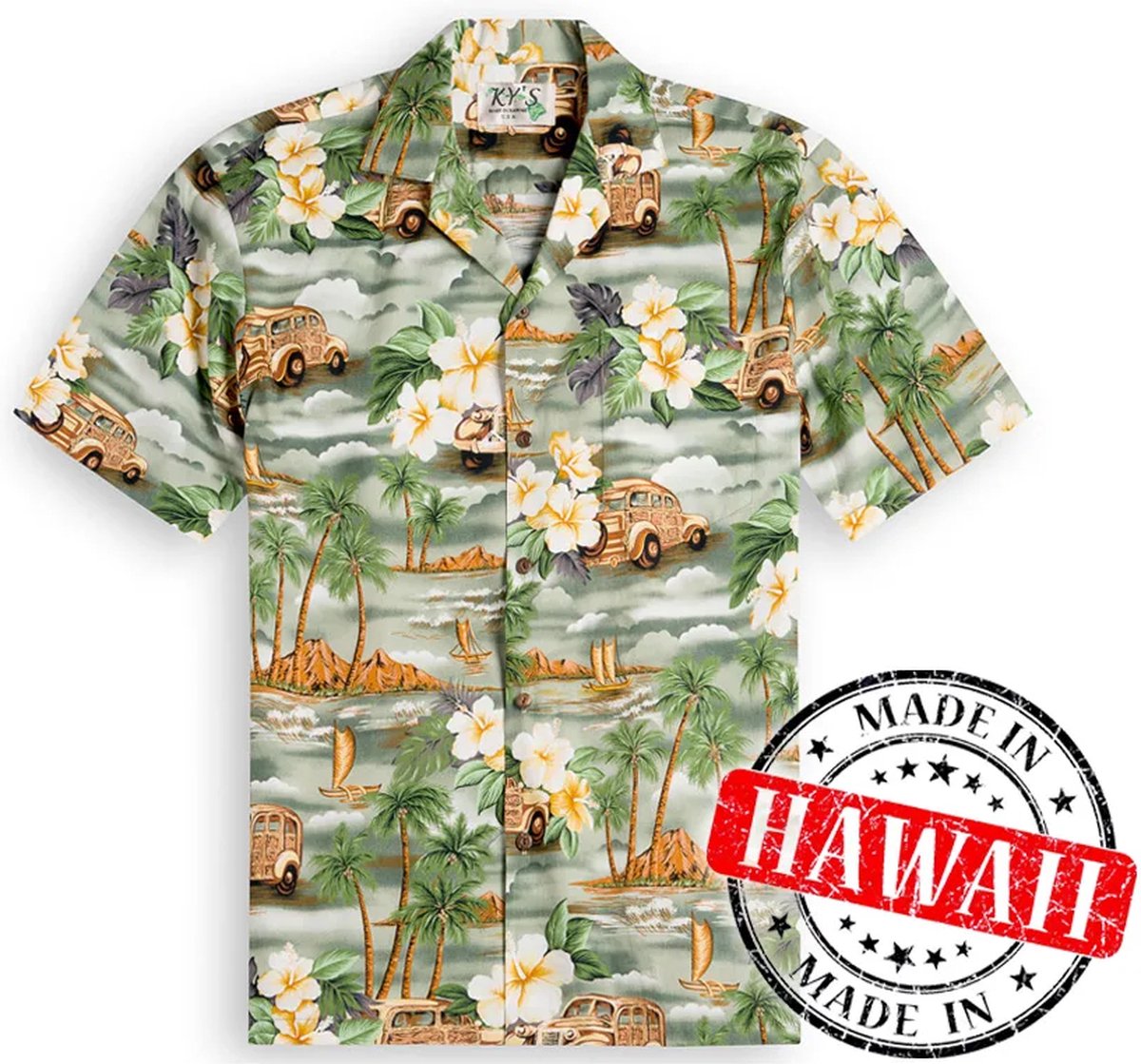 Hawaii Blouse - Shirt - Hemd "Bloemen op Hawaii" - 100% Katoen - Aloha Shirt - Heren - Made in Hawaii Maat S